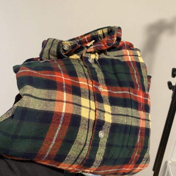 L.L. Bean Green, Red, and Yellow Plaid Flannel Shirt Men's L large - Made in US - Picture 2 of 5